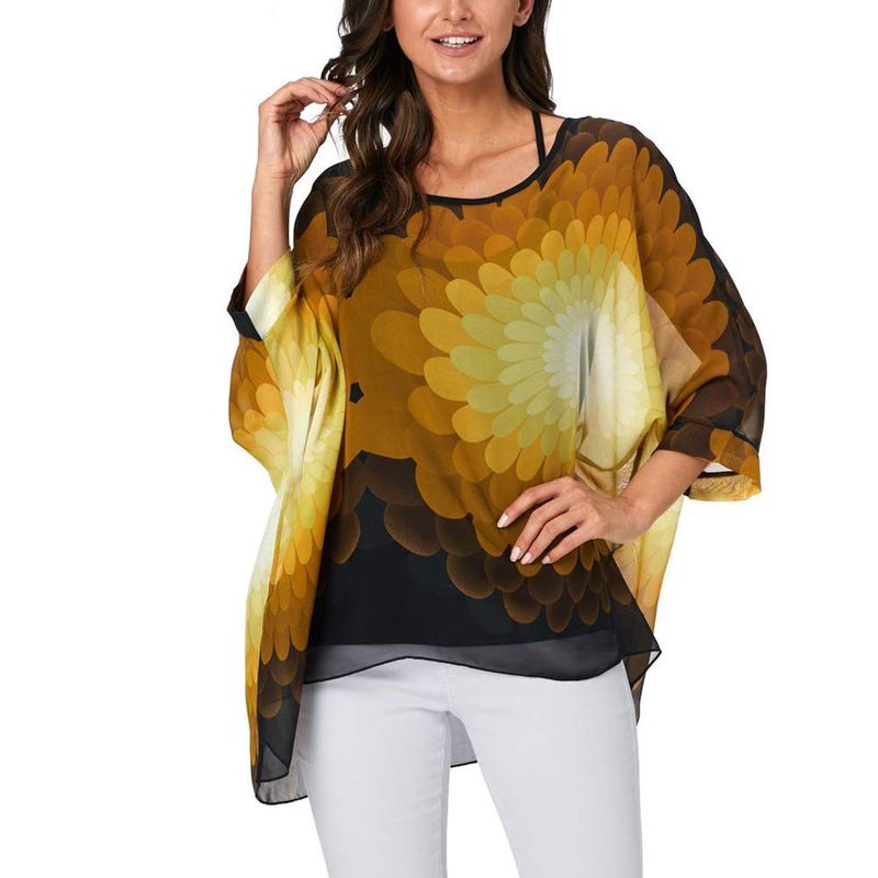 Ckikiou Plus Size Batwing Flowy Semi Sheer Chiffon Blouse Tunic for Women Summer Floral Print Boho Beach Cover ups - Image 2